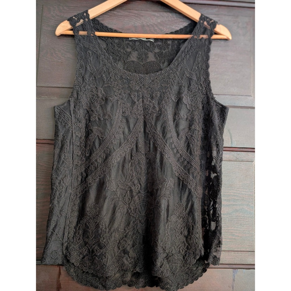 Dulcie Black Lace Tank Top Sheer Floral Mesh Sleeveless Blouse M goth boho - Picture 5 of 7